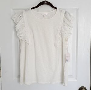 LC Lauren Conrad Lace Flutter Sleeve Top